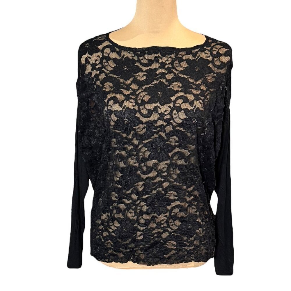 Revolve Donna Mizani Black Lace Top Sz.M Sheer Goth Fairy Grunge Witchy